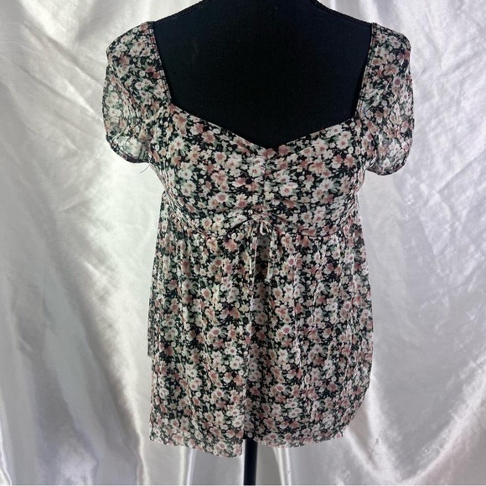 🖤RSQ Girl’s Black Mesh Floral Asymmetrical Hem Babydoll Blouse – Size XL, NWT